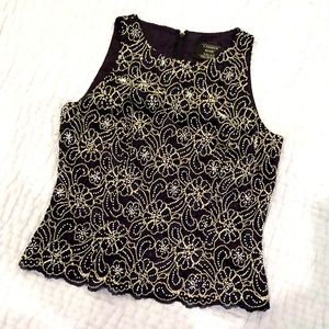 Sleeveless Navy Blue Beaded Bodice - Fitted Sz 4